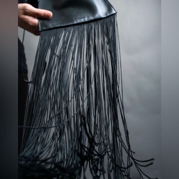 Jil Sander Designer Black Leather Tassle Fringe Unique Smooth Bag Handbag Should - Picture 6 of 16